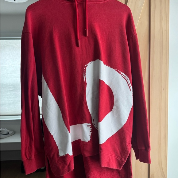 Burberry Sweaters - Burberry Red Hoodie with Large White Love Graphic